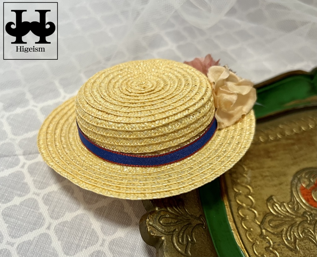 麦わら帽子 ナチュラル×マリンリボン/Straw hat Ntural×Malin Ribbon for DOLL