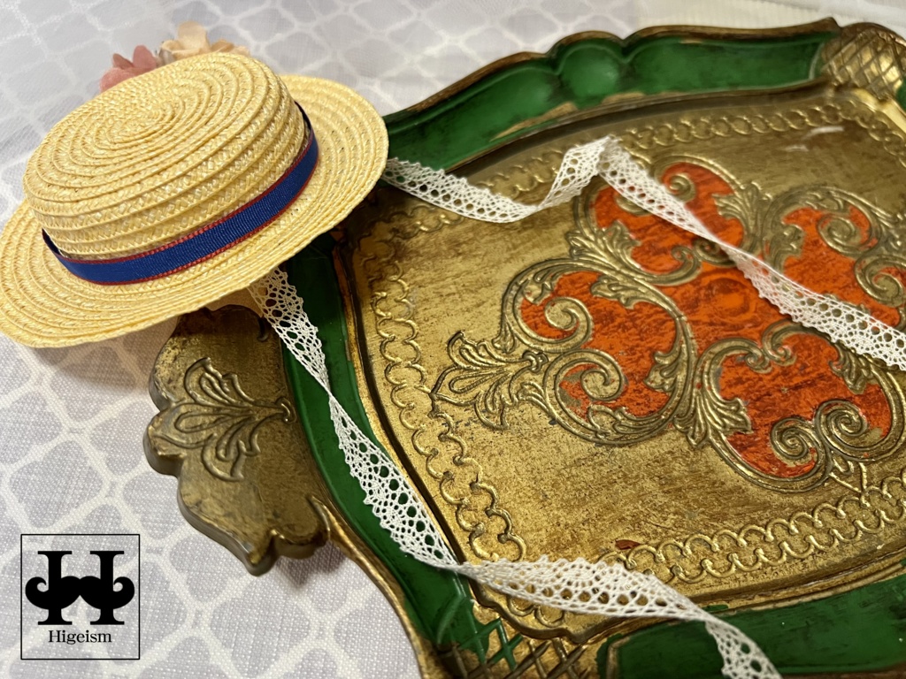 麦わら帽子 ナチュラル×マリンリボン/Straw hat Ntural×Malin Ribbon for DOLL