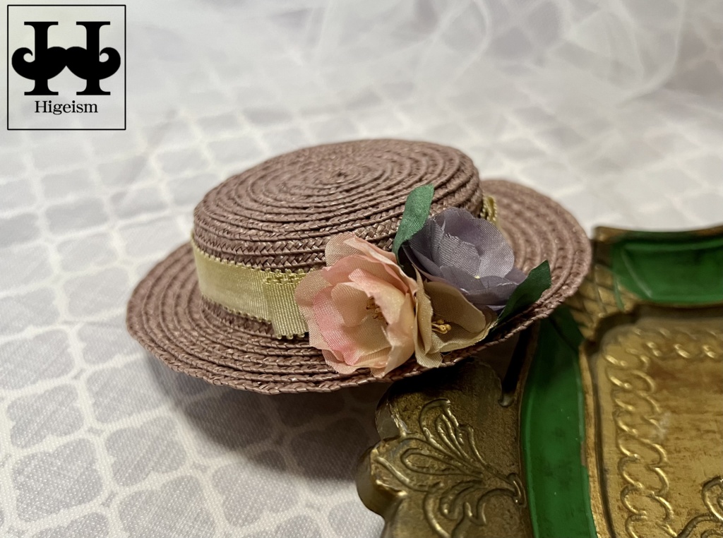 麦わら帽子 アッシュローズ×アンティークフラワー/Straw hat Ash rose×Antique flower for DOLL
