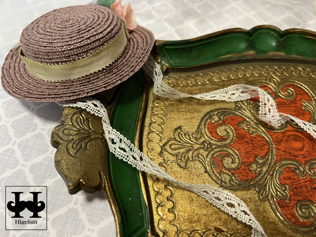 麦わら帽子 アッシュローズ×アンティークフラワー/Straw hat Ash rose×Antique flower for DOLL
