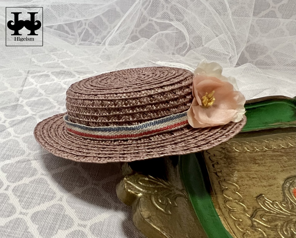 麦わら帽子 アッシュローズ×トリコロールリボン/Straw hat Ash rose×Toricolor Ribbon For DOLL