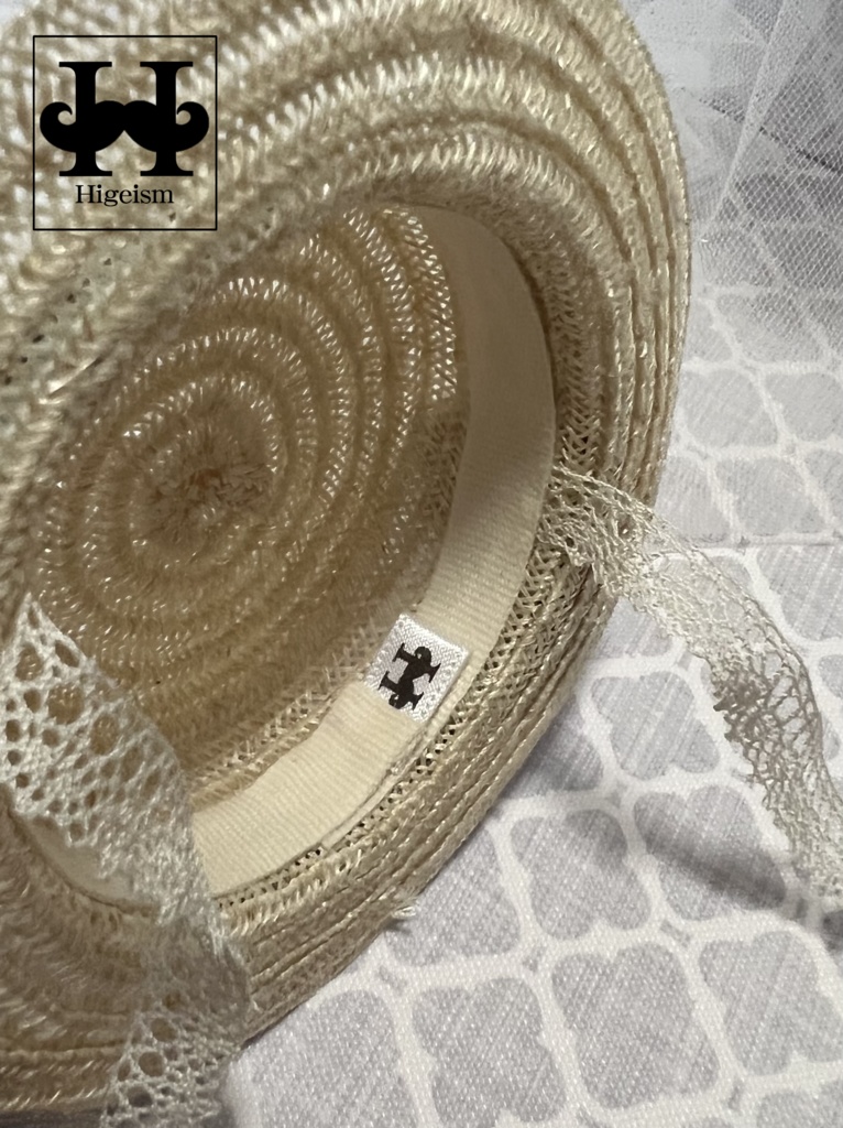 麦わら帽子 オフホワイト×ミントリボン/Straw hat Off White×Mint Ribbon for DOLL