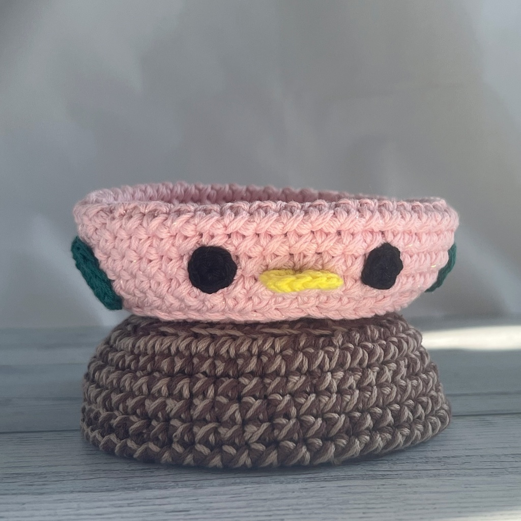 コースター　桃の鳥　かぎ針編み