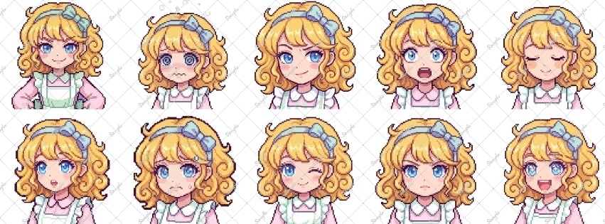 【表情差分30点】金髪少女 ⋮ ドット絵(png)