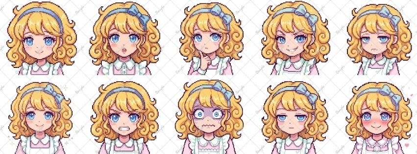 【表情差分30点】金髪少女 ⋮ ドット絵(png)