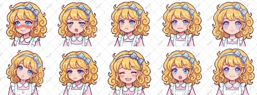 【表情差分30点】金髪少女 ⋮ ドット絵(png)