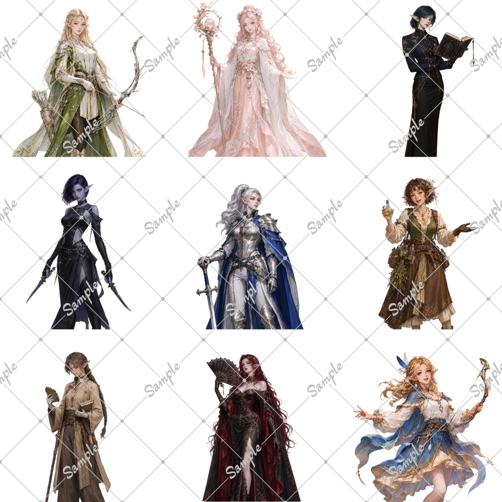 【立ち絵素材60点】エルフ女性(png)