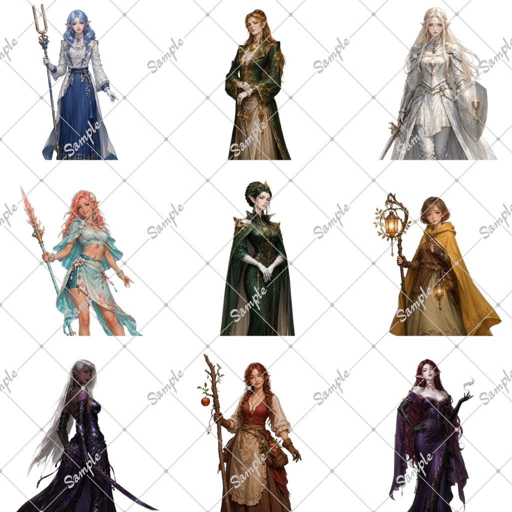 【立ち絵素材60点】エルフ女性(png)