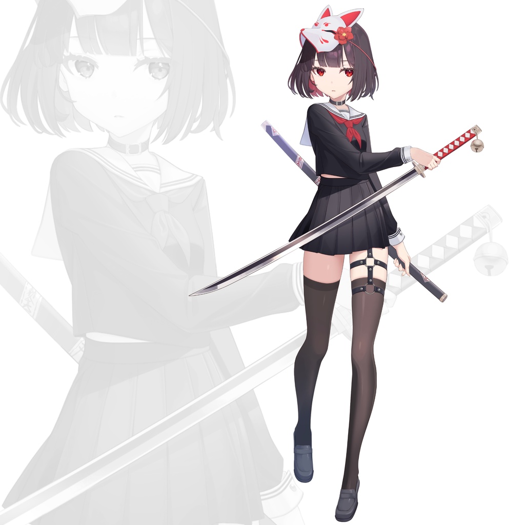 (再販) 立ち絵素材(和×セーラー服)/表情差分×24種