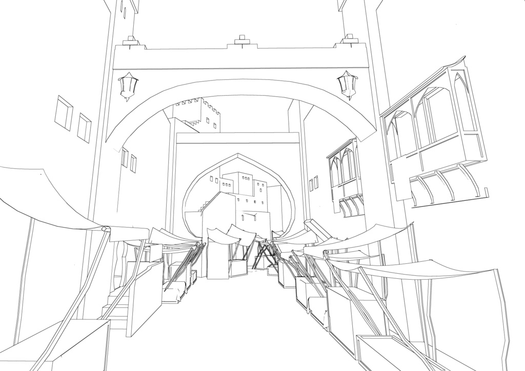 絹の街3D素材(クリスタ専用)