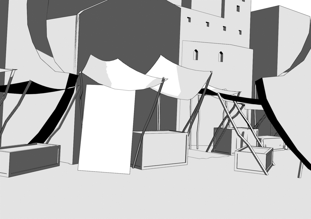 絹の街3D素材(クリスタ専用)