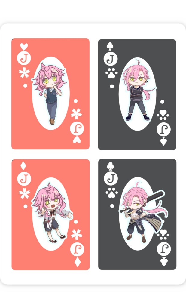 【全4種】トランプ風ミニキャラ スマホステッカー( 遊生黄泉路&よめじ )