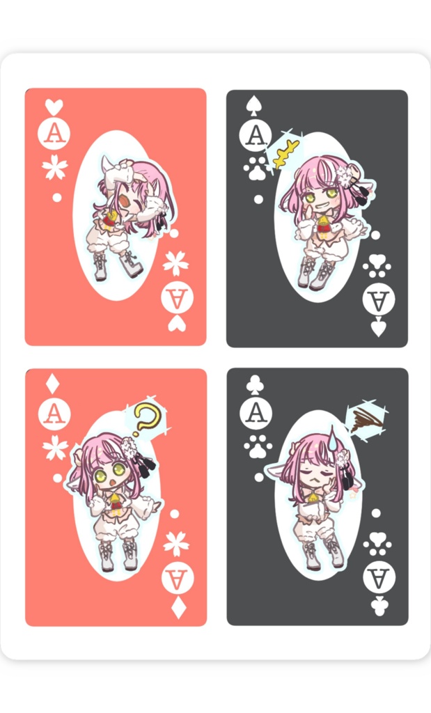 【全4種】トランプ風ミニキャラ スマホステッカー( 遊生黄泉路&よめじ )