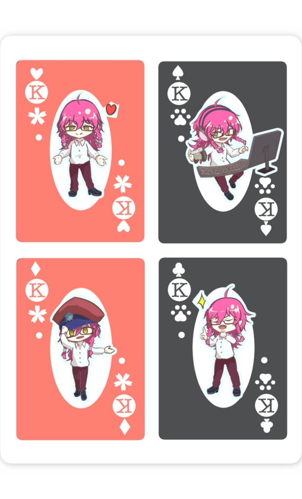 【全4種】トランプ風ミニキャラ スマホステッカー( 遊生黄泉路&よめじ )