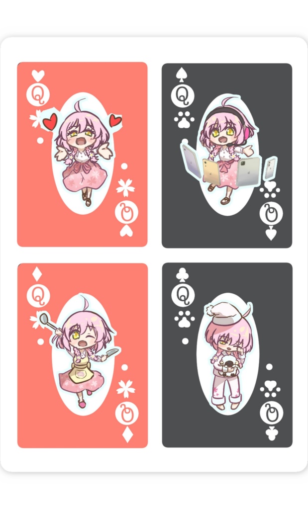 【全4種】トランプ風ミニキャラ スマホステッカー( 遊生黄泉路&よめじ )