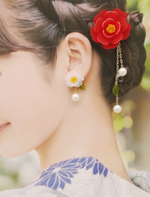 椿の簪風ヘアピン