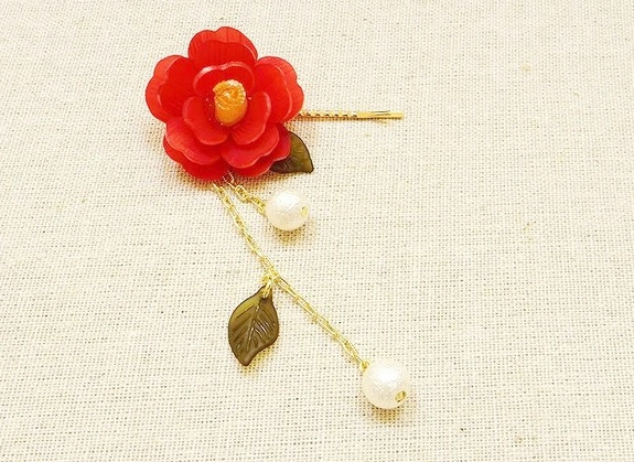 椿の簪風ヘアピン