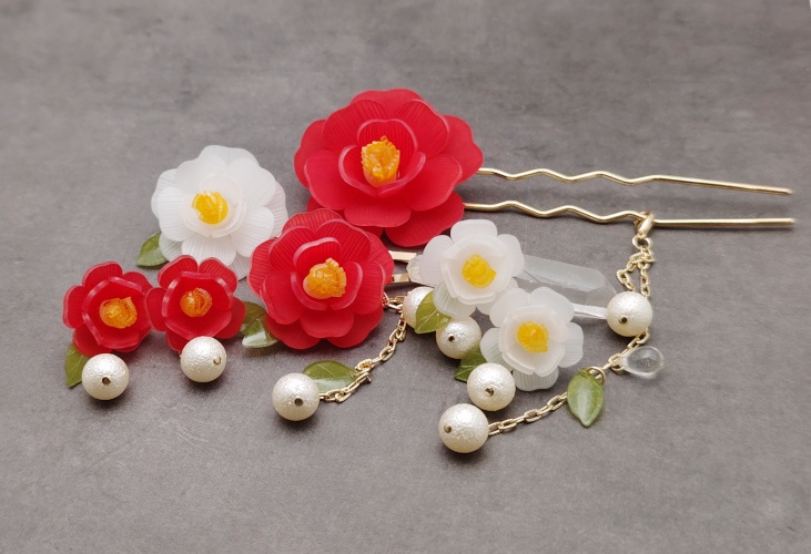 椿の簪風ヘアピン