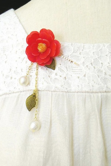 椿の簪風ヘアピン