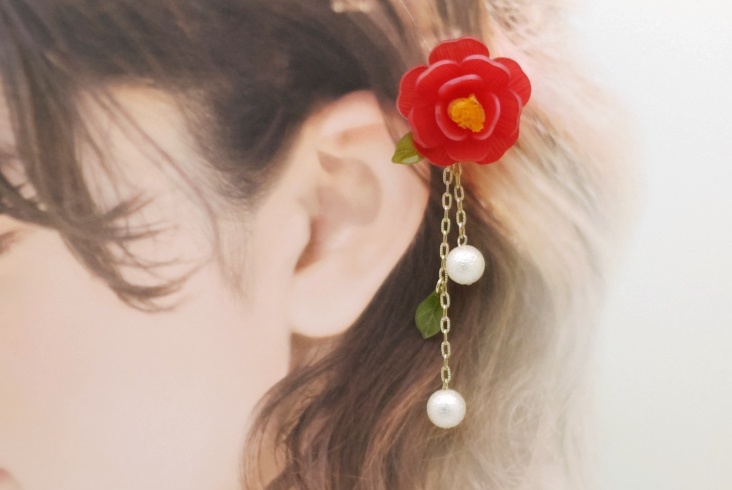 椿の簪風ヘアピン