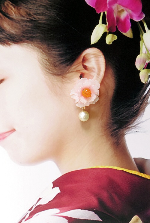 牡丹のピアス(イヤリング変更可)