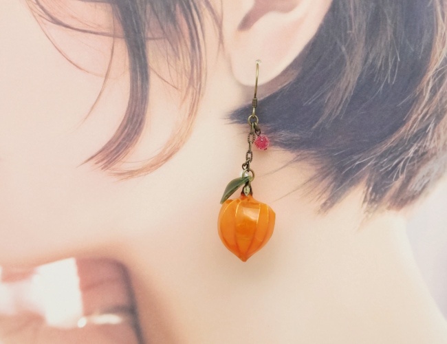 鬼灯のピアス(イヤリング変更可)