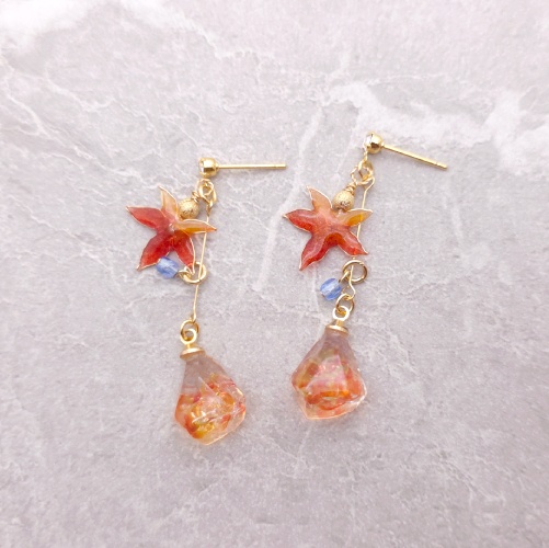 【紅葉鉱石のピアス】イヤリング可