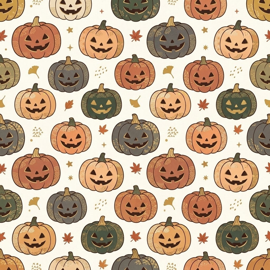 ハロウィン 和風モダン デジタルペーパー シームレスパターン 8枚セット |背景素材・デジタル手帳・壁紙・ラッピング・コラージュ 大人かわいい・くすみカラー