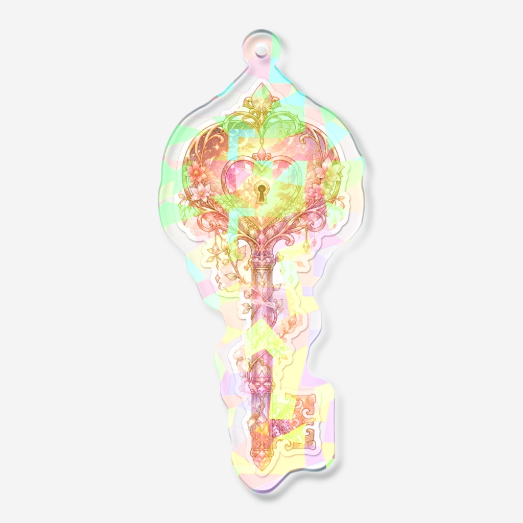 【秘密の扉を開けて】アンティーク風 秘密の鍵 桜色 ファンタジー雑貨 ホログラムアクリルキーホルダー