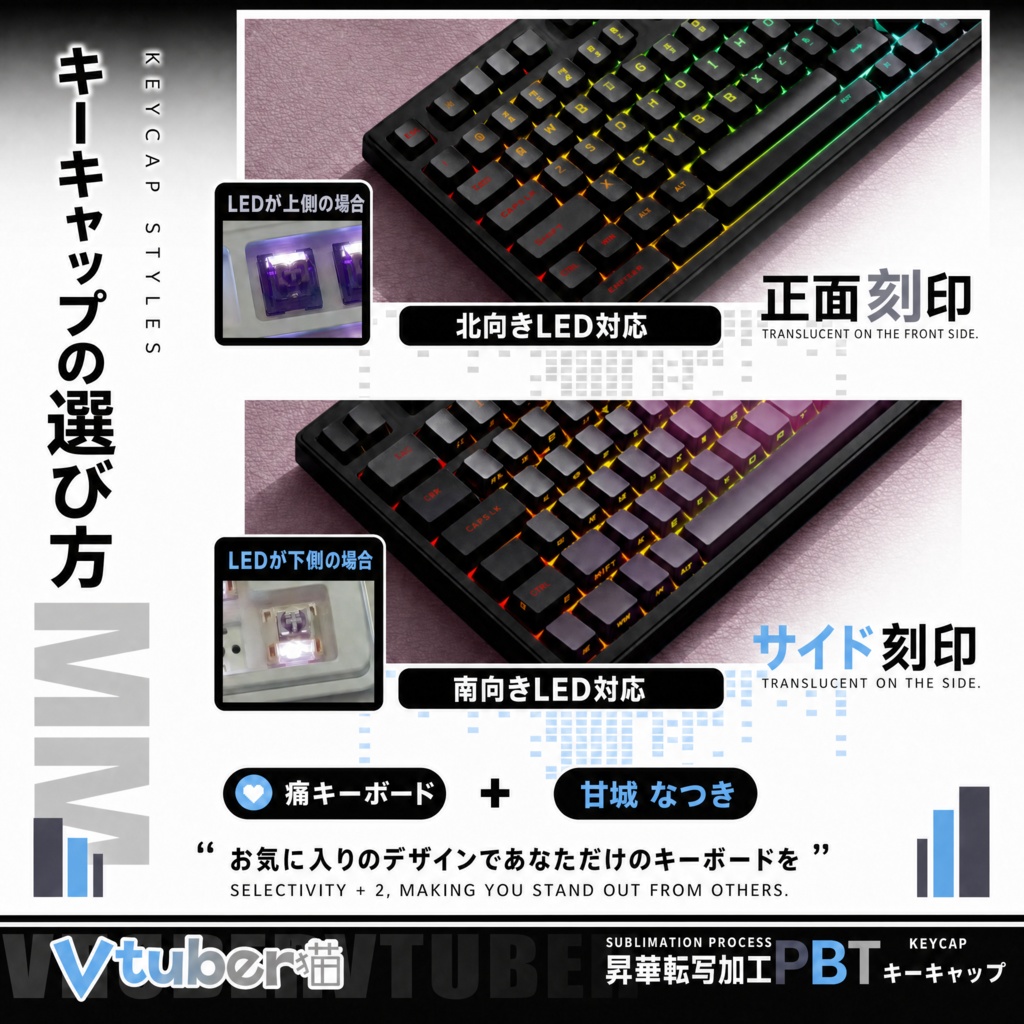 【甘城なつき】Vtuber オリジナル カスタムキーキャップ 122キー US配列 PBT 昇華印刷