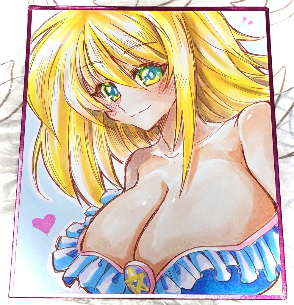 【手描き原画】夏のブラック・マジシャン・ガール＋水着リクエスト色紙セット【一点物】
