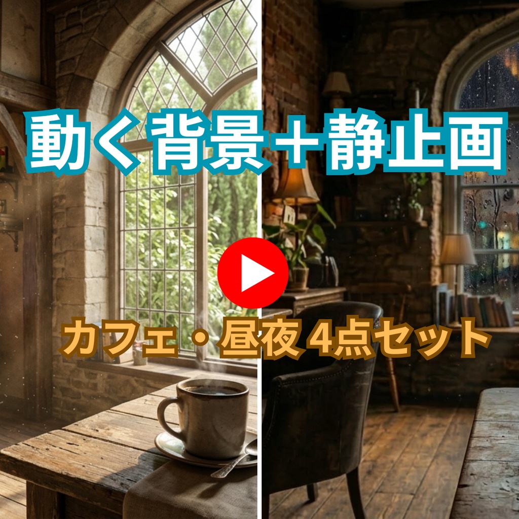 【無料】動く背景＋静止画：カフェ・昼夜4点セット