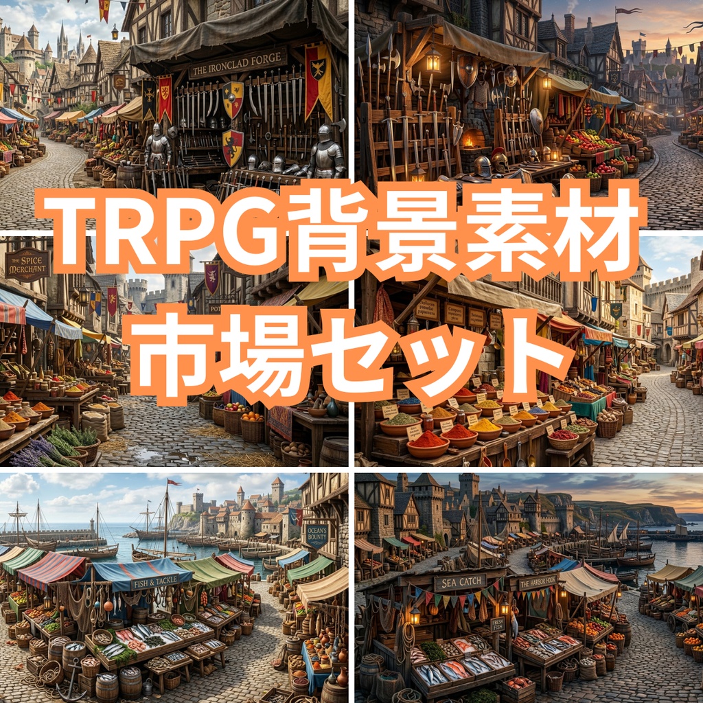 TRPG背景素材【市場】セット