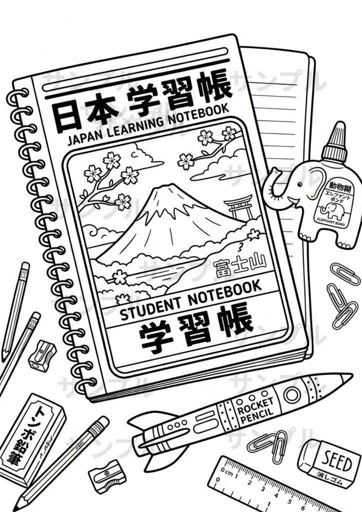 レトロ可愛いお菓子と文房具 塗り絵 10枚セット(高画質A4・PDF版)