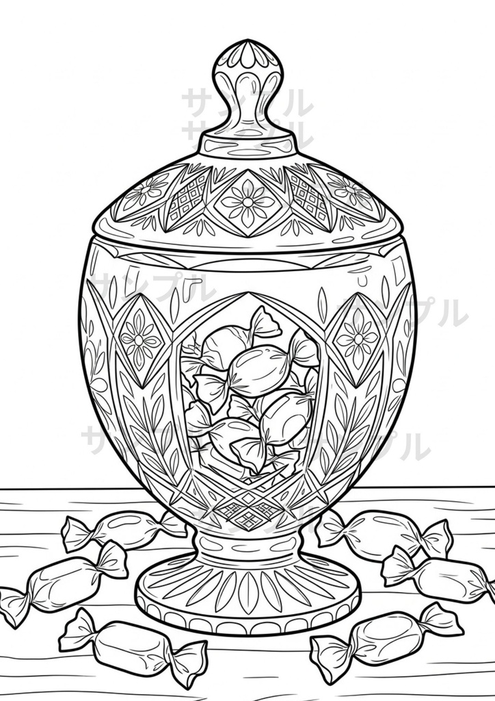 レトロ可愛いお菓子と文房具 塗り絵 10枚セット(高画質A4・PDF版)