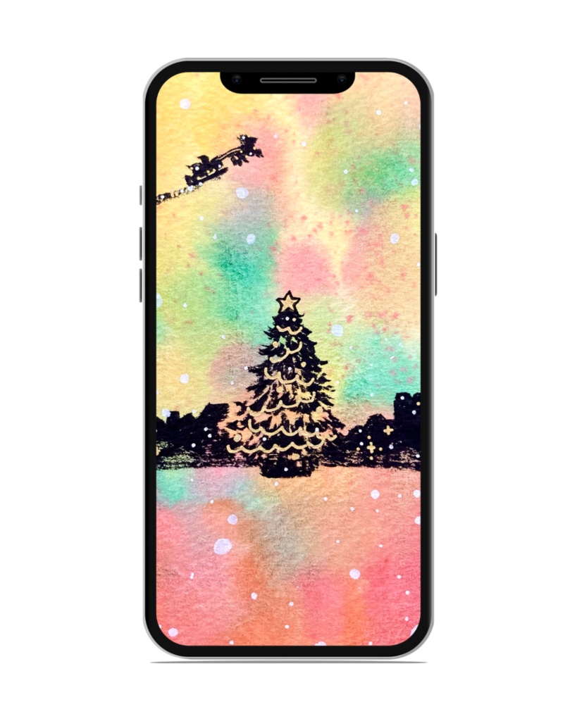 水彩クリスマス絵｜スマホ壁紙②