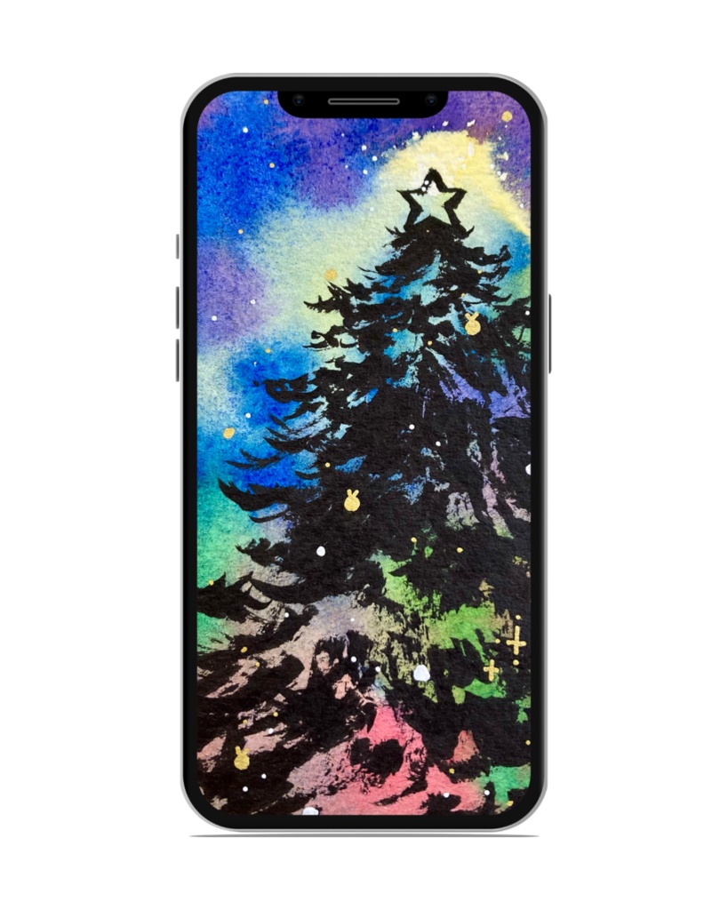 水彩クリスマス絵｜スマホ壁紙③