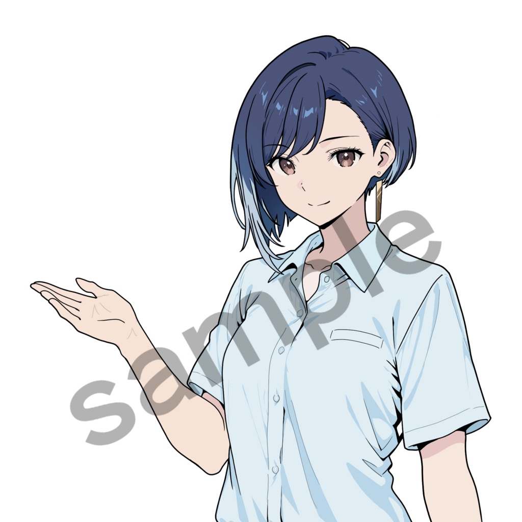 ​【商用可】お客様の目を引く視線誘導・案内用キャラ素材「水崎杏奈」夏服セット（5枚入）