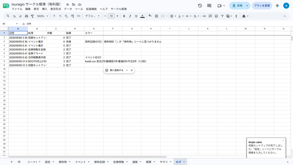 同人サークル向け 売上・在庫・イベント精算シート|イベント集計・在庫アラート・合同精算をGoogleスプレッドシートで自動化【無料体験版あり】