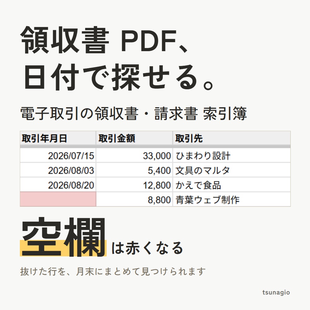 電帳法 索引簿|Googleスプレッドシートで領収書・請求書のPDF/画像を保存&検索要件チェック【無料体験版あり】