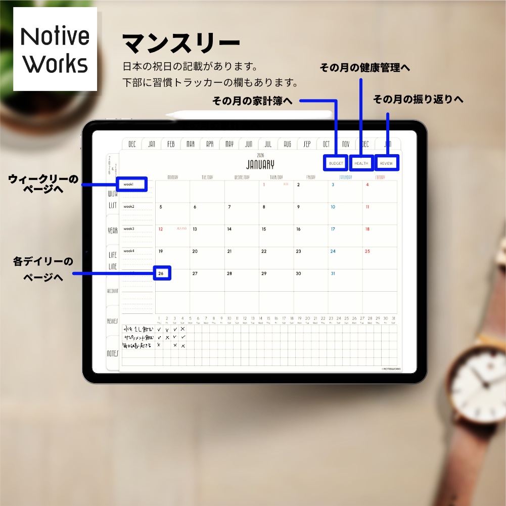【無料】100のやりたいこと実現デジタルプランナー|家計簿・健康管理・月次レビュー対応/習慣トラッカー【お試し】