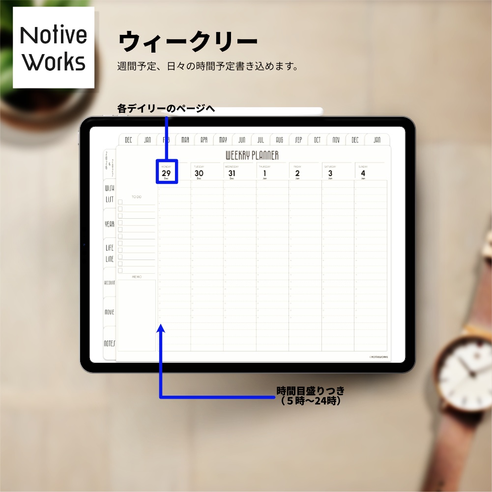 【2025年12月始まり】100のやりたいこと実現デジタルプランナー|家計簿・健康管理・月次レビュー対応/習慣トラッカー【月曜始まり】