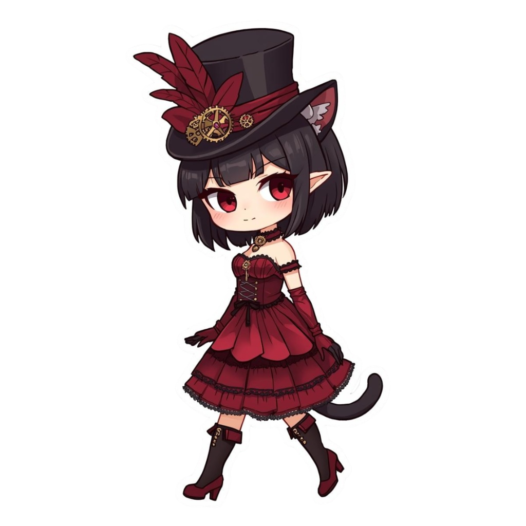 Pocket Whiskers Clockwork Chibis R5|ゴシック&クロックワーク風チビ猫クリップアート(デジタル素材)