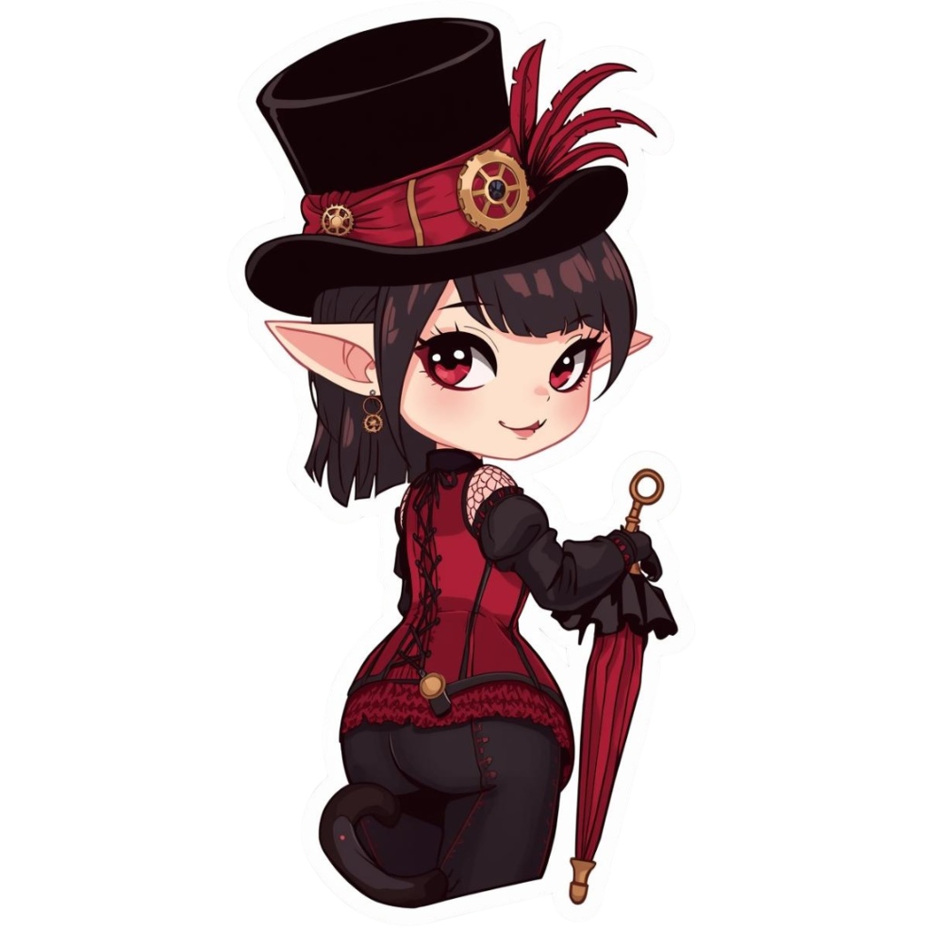 Pocket Whiskers Clockwork Chibis R5|ゴシック&クロックワーク風チビ猫クリップアート(デジタル素材)