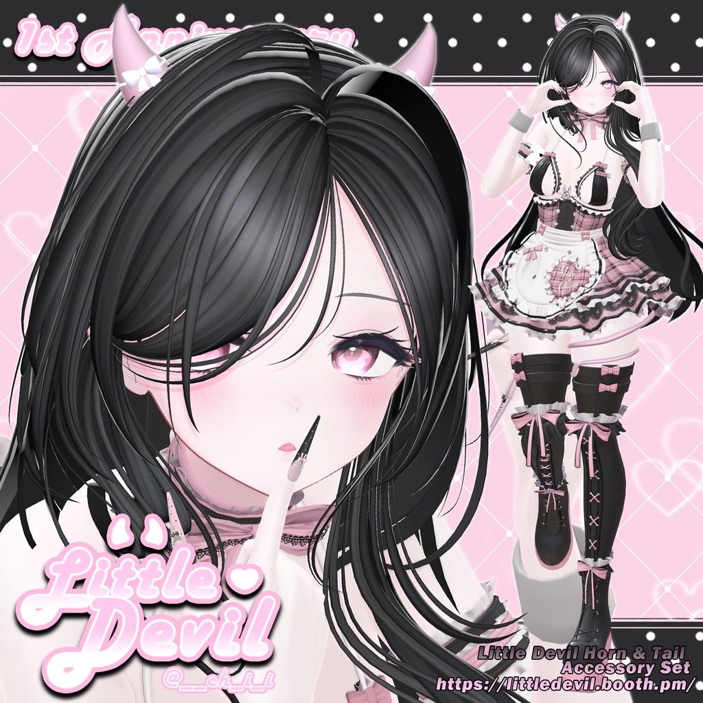 【7アバター対応】 Little Devil Horn & Tail Accessory Set