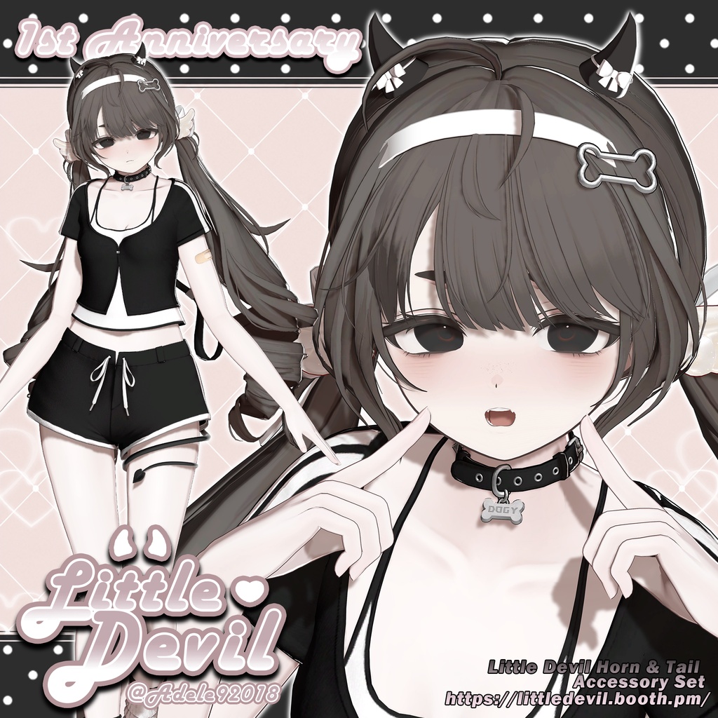 24時間無料配布【6アバター対応】 Little Devil Horn & Tail Accessory Set
