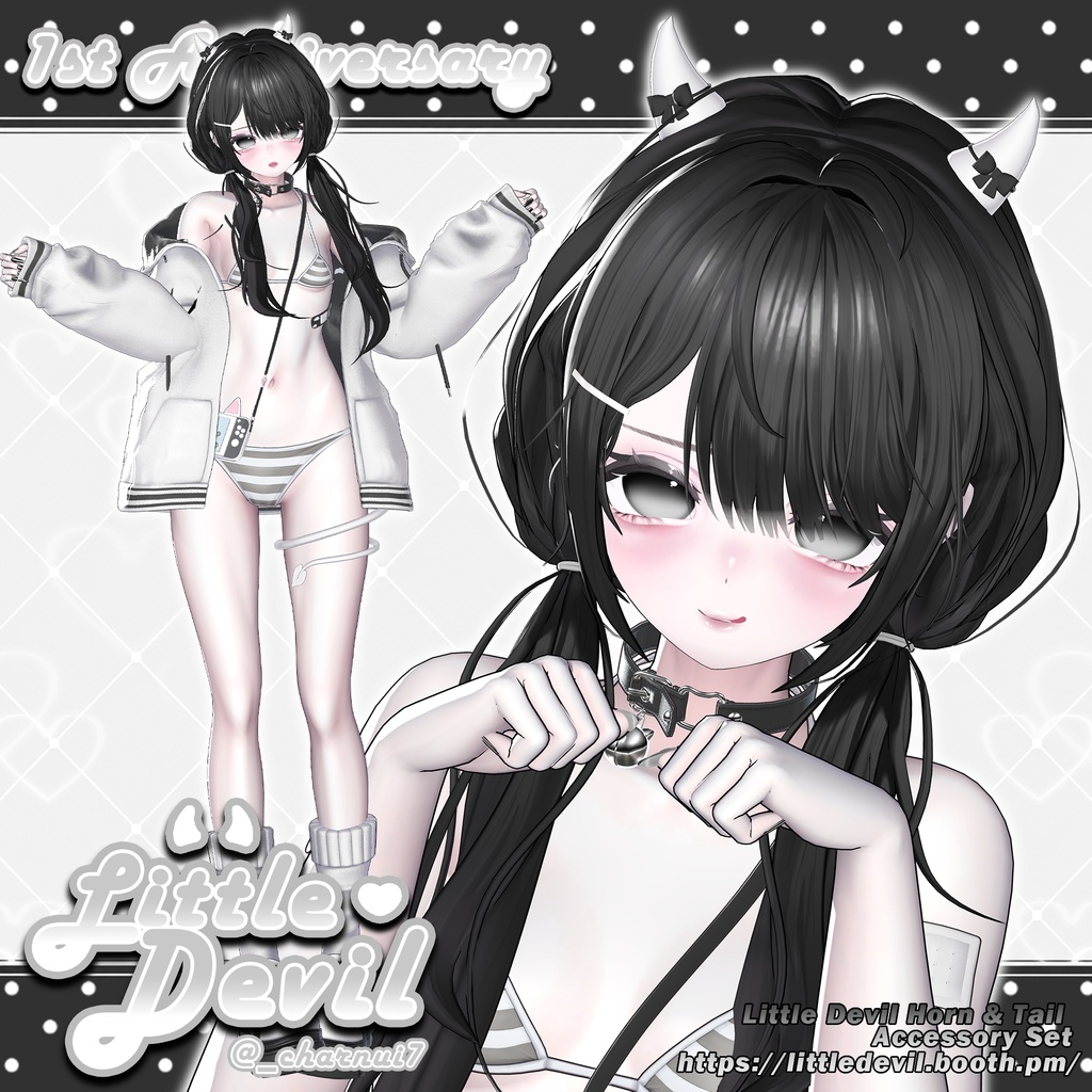 【6アバター対応】 Little Devil Horn & Tail Accessory Set