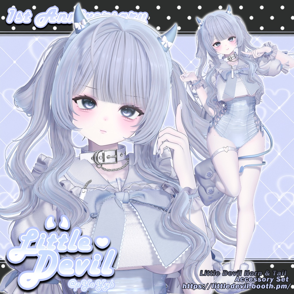 24時間無料配布【6アバター対応】 Little Devil Horn & Tail Accessory Set