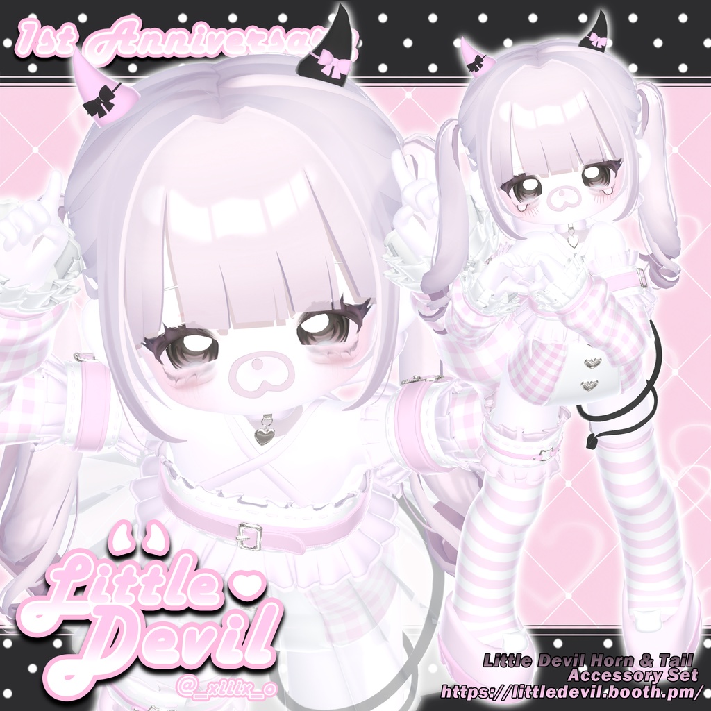 【6アバター対応】 Little Devil Horn & Tail Accessory Set