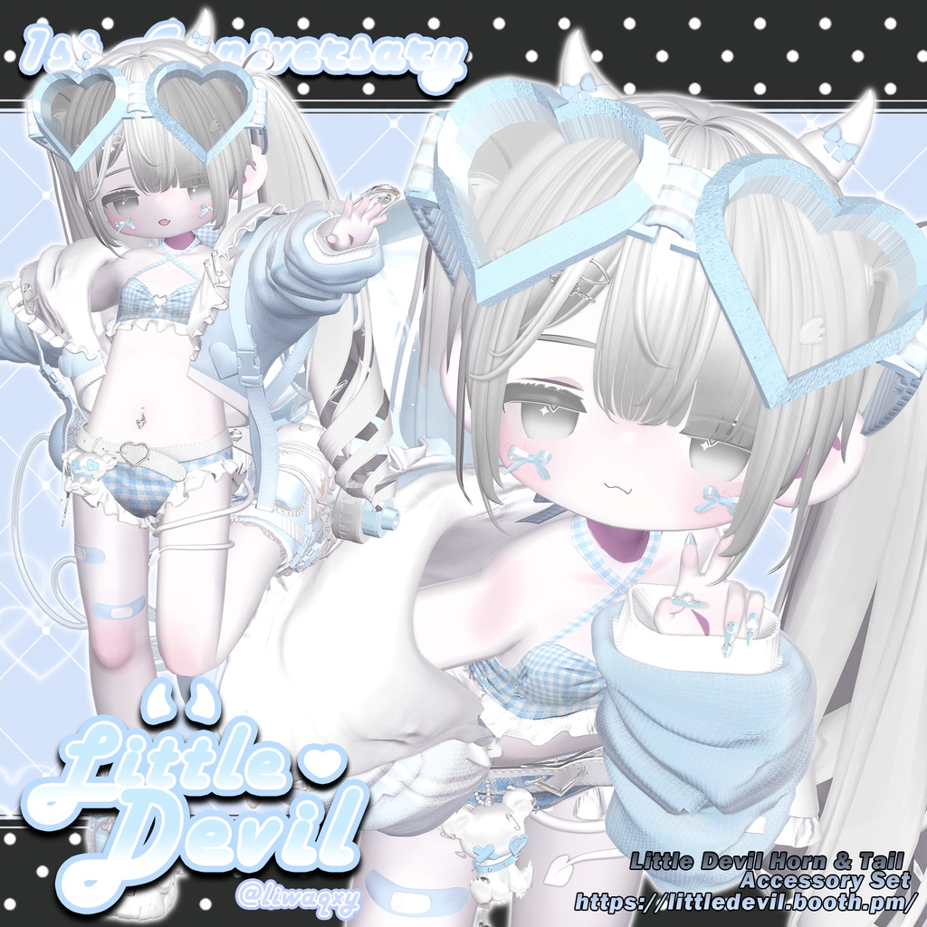 24時間無料配布【6アバター対応】 Little Devil Horn & Tail Accessory Set